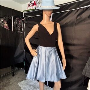 Betsy & Adam Black and Light Blue Skater Skirt With Side Pockets